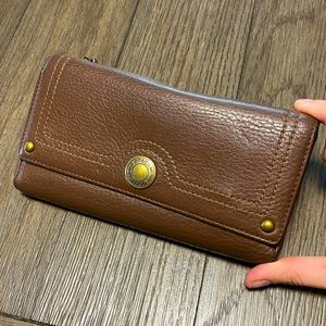 Coach Pebbled Brown Leather Checkbook Wallet